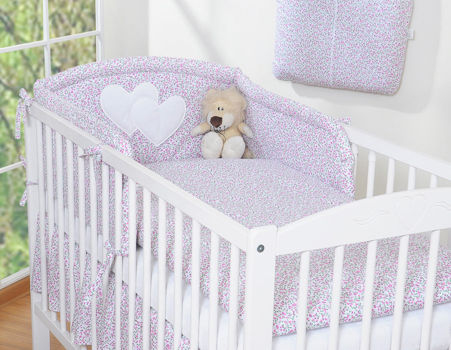Universal crib rail bumper – Hearts little pink flowers