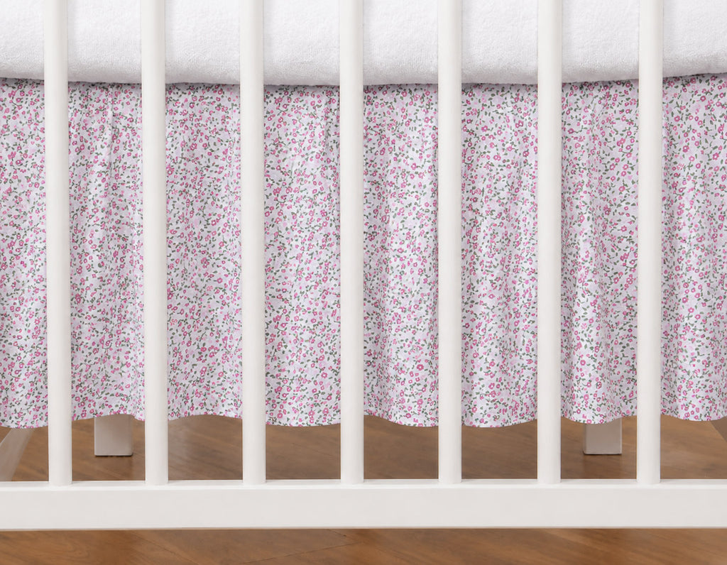 Dust Ruffle Crib - Bed Skirt - Masking flounce 120x60cm - pink flowers