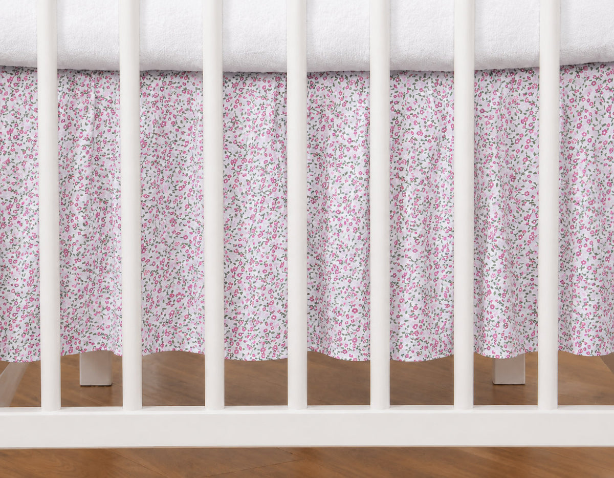 Dust Ruffle Crib - Bed Skirt - Masking flounce 120x60cm - pink flowers