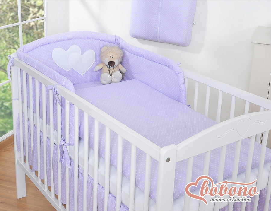 Bedding set 3-pcs 135x100 - Hanging Hearts white polka dots on lilac