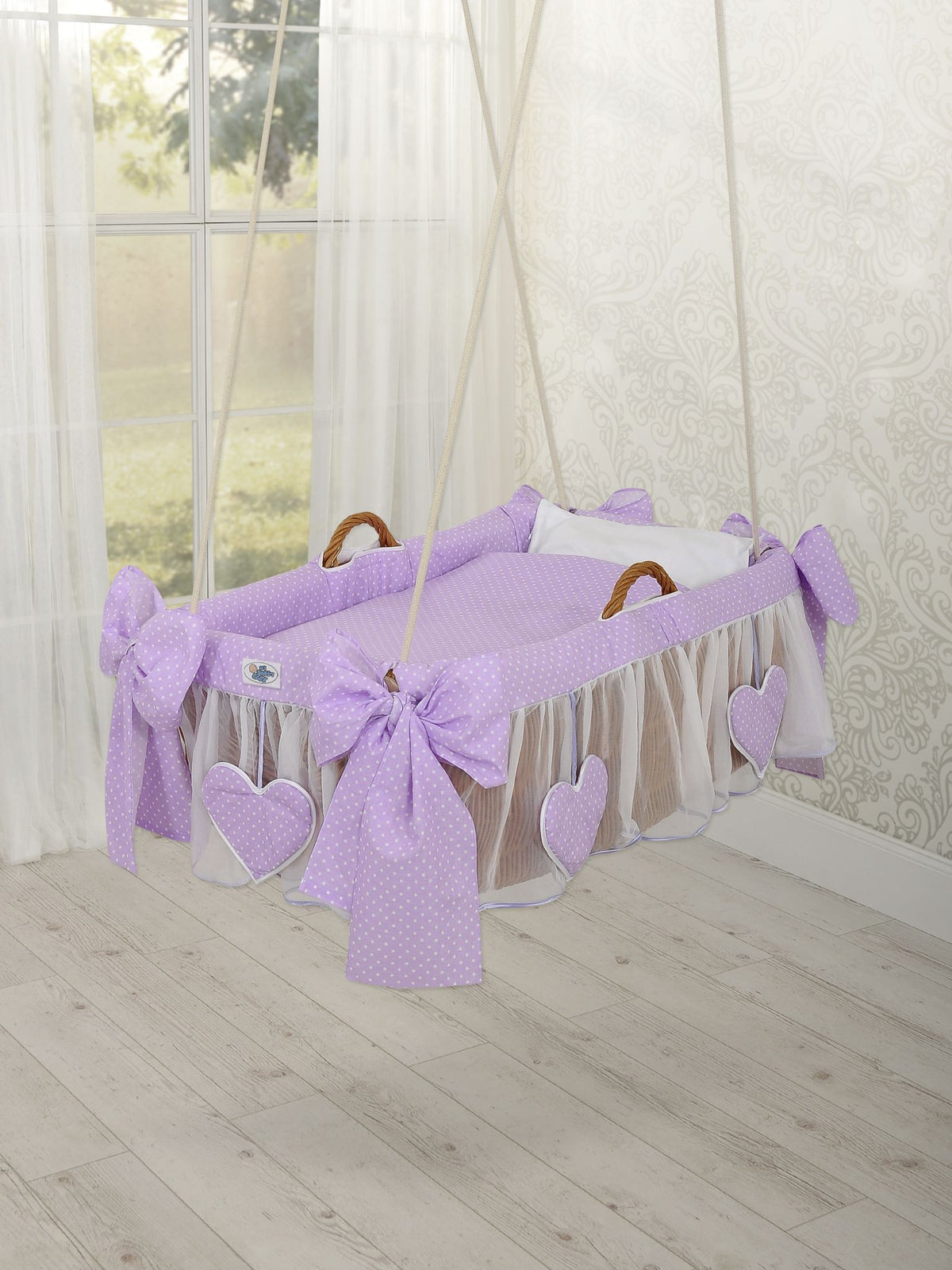 Moses Basket Hanging crib - Purple dots