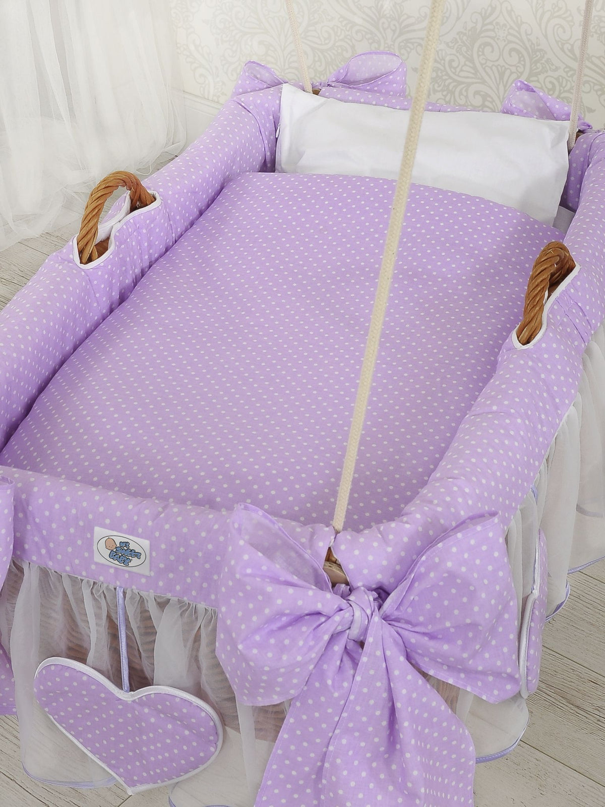 Moses Basket Hanging crib - Purple dots