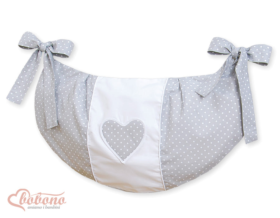 Toys bag- Hanging Hearts white polka dots on grey
