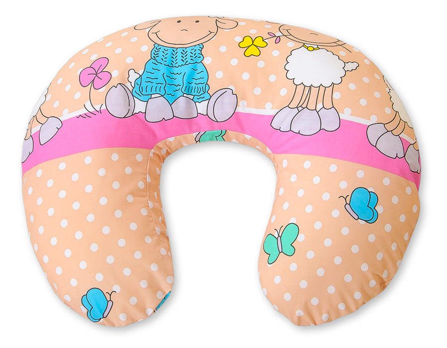 Breastfeeding Pillow Nursing Croissant Pillow, removable, Hands-Free Feeding- Sheeps rosa-beige