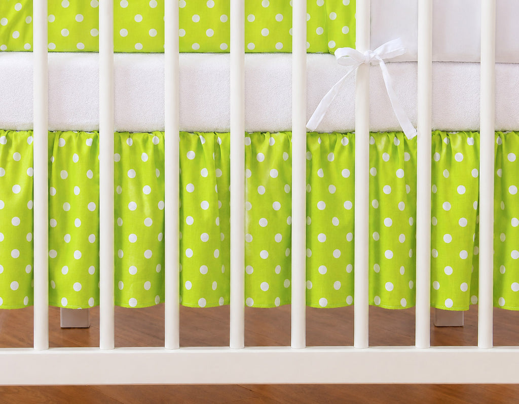 Dust Ruffle Crib - Bed Skirt - Masking flounce 120x60cm - white dots on green
