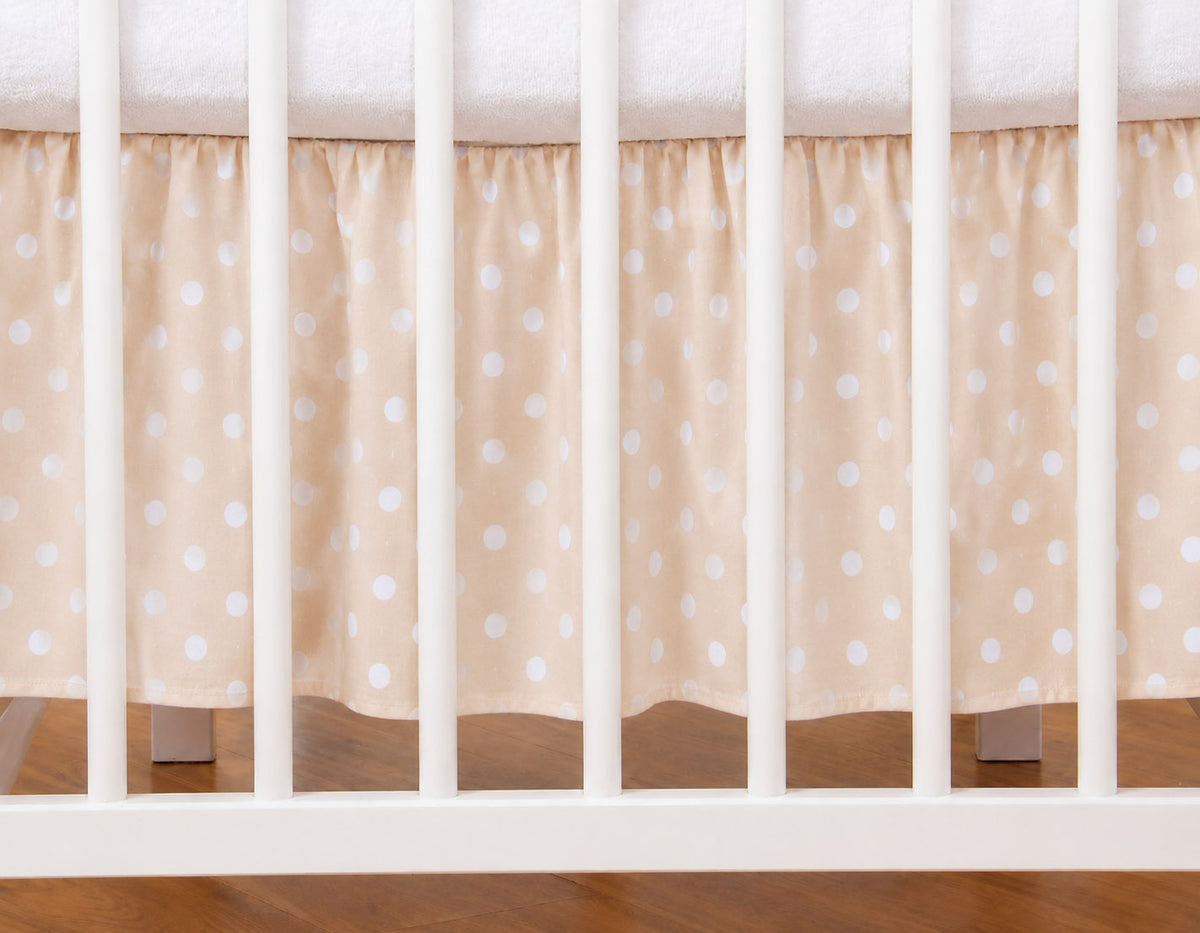 Dust Ruffle Crib - Bed Skirt - Masking flounce 120x60cm - white dots on beige