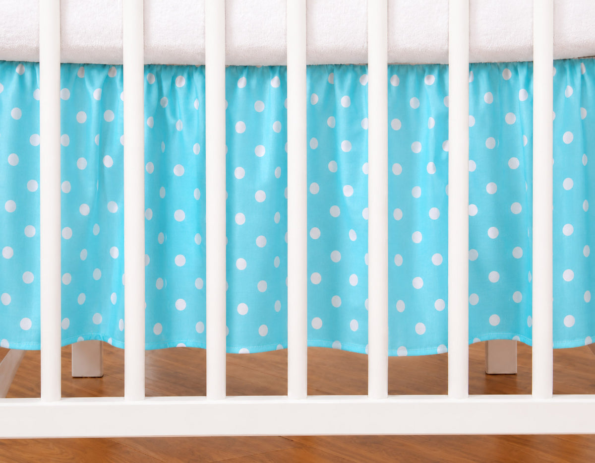 Dust Ruffle Crib - Bed Skirt - Masking flounce 120x60cm - white dots on turquoise