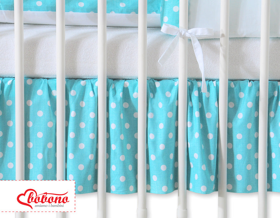 Dust Ruffle-Masking flounce 140x70cm- Hanging Hearts white dots on turquoise