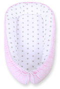 Baby nest double-sided Premium Cocoon for infants BOBONO- dots on pink/ grey stars