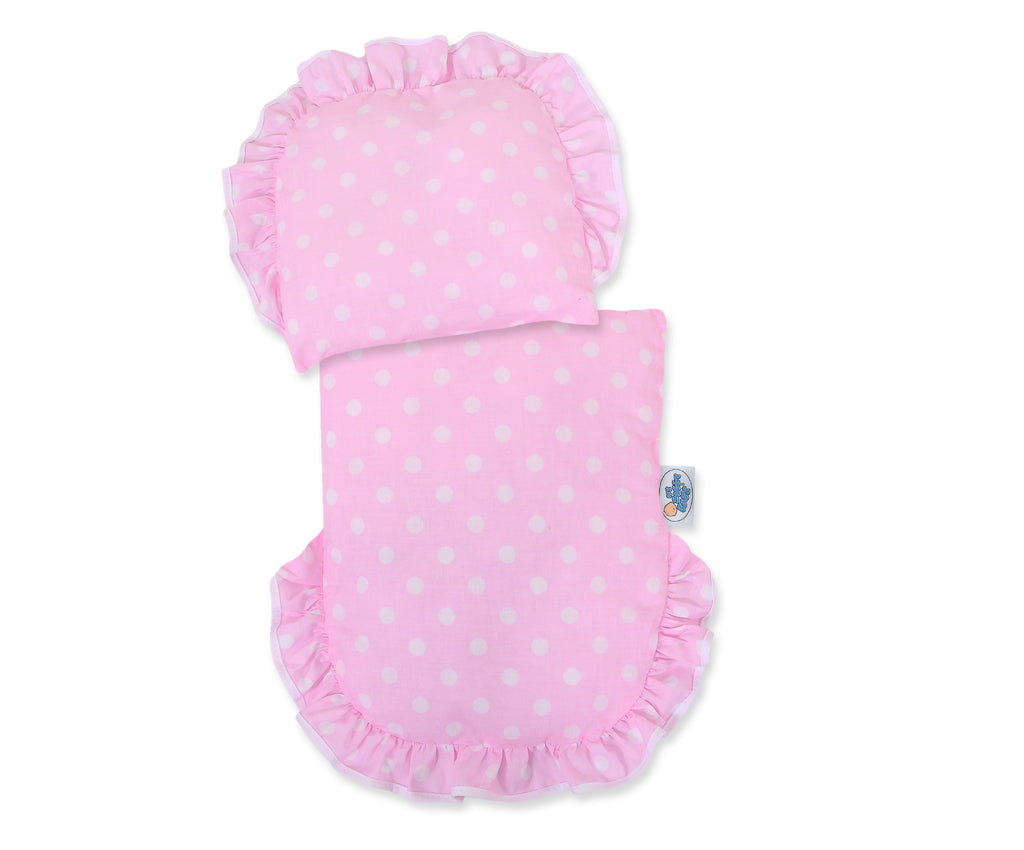 Wicker doll pushchair with pink bedding and soft padding STELLA - natural