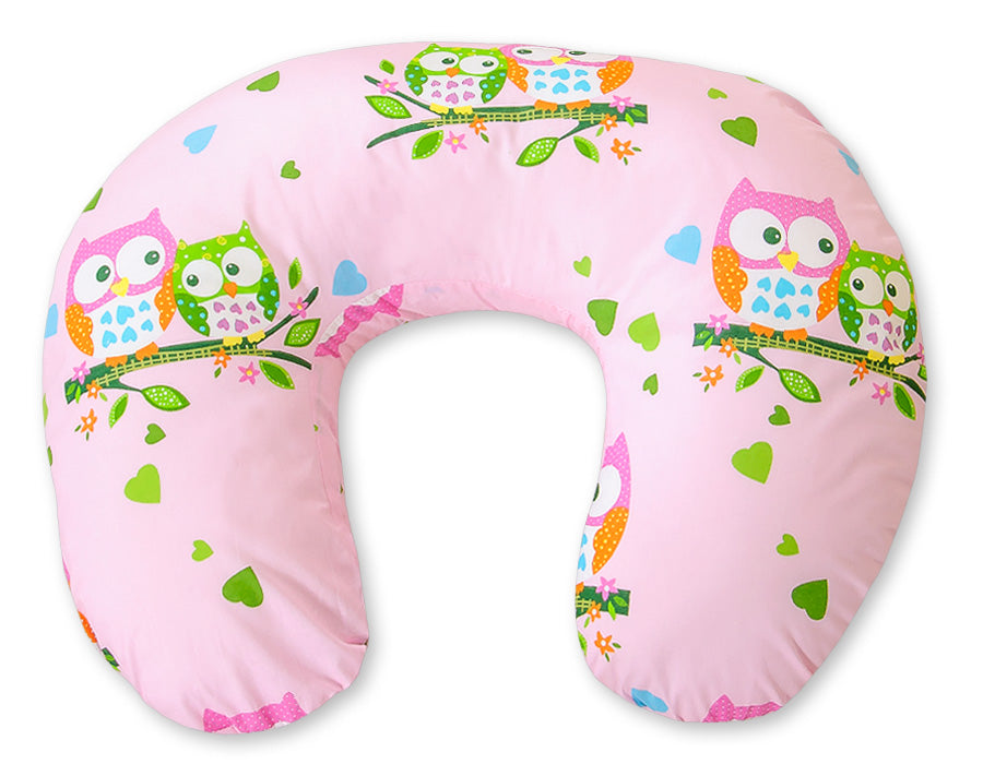 Breastfeeding Pillow Nursing Croissant Pillow, removable, Hands-Free Feeding- pink owls