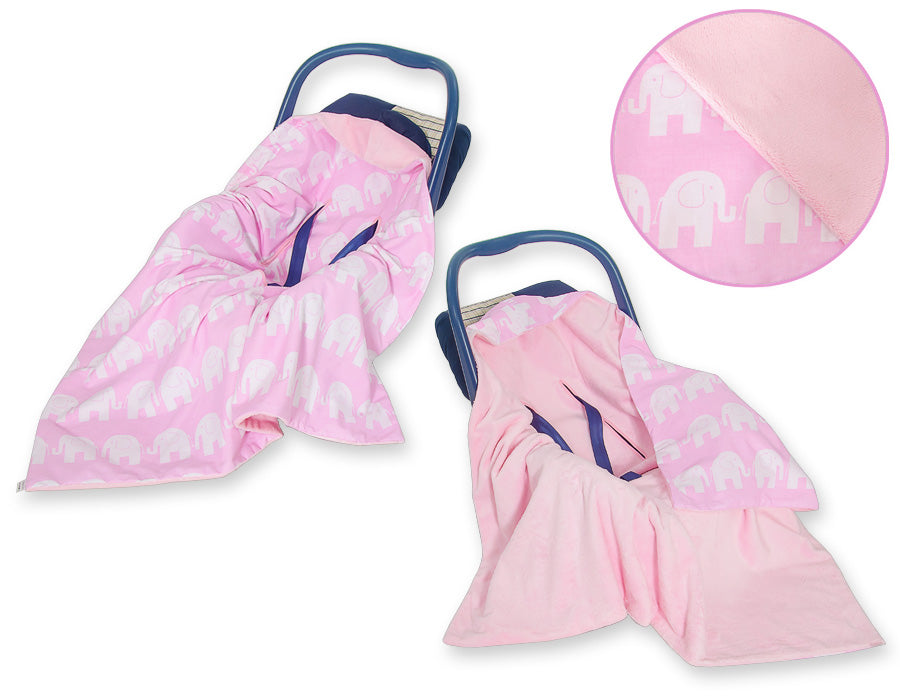 Big double-sided car seat blanket- Elephants pink