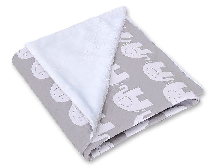 Big double-sided car seat blanket for babies - Elephants grey