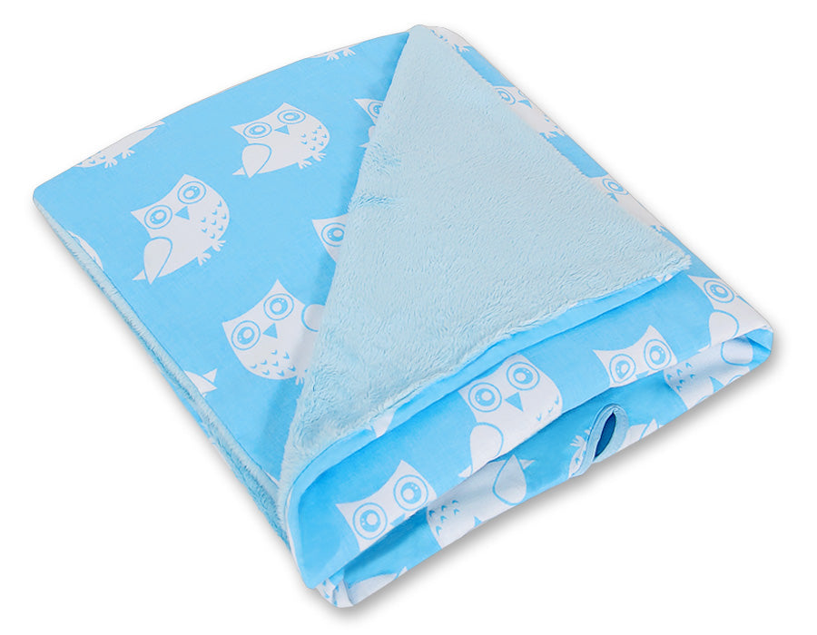 Big double-sided car seat blanket for babies - Owls blue