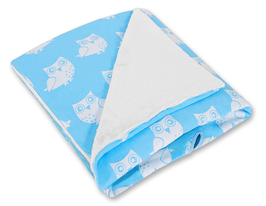Big double-sided car seat blanket for babies - Owls blue