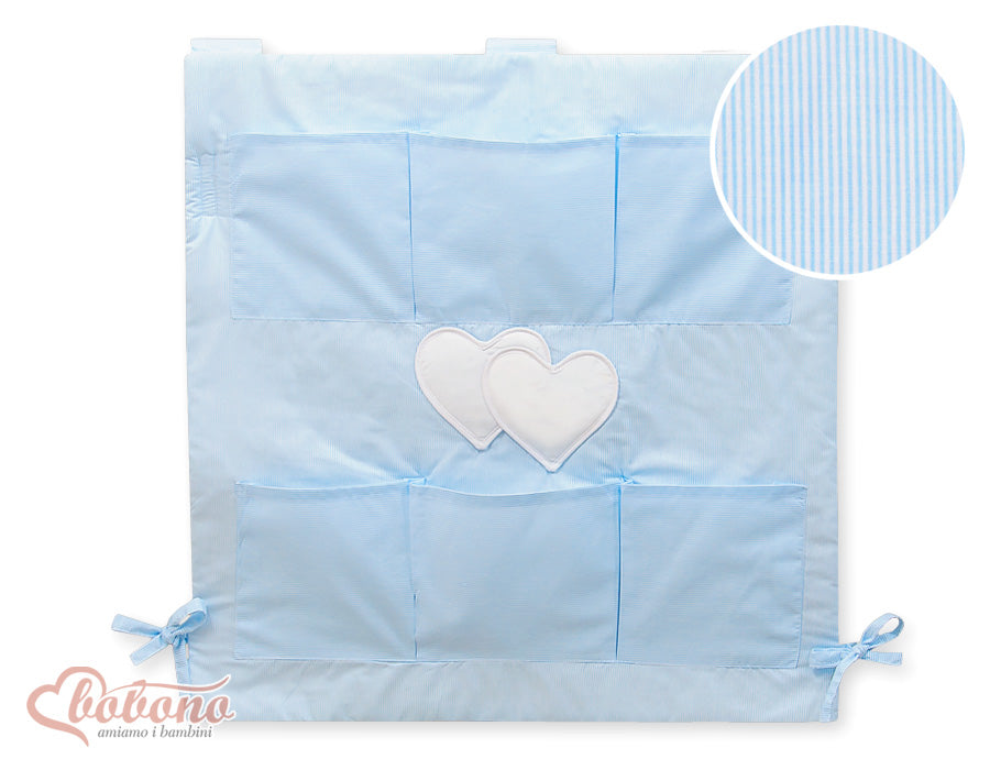 Cot tidy- Hanging Hearts blue strips