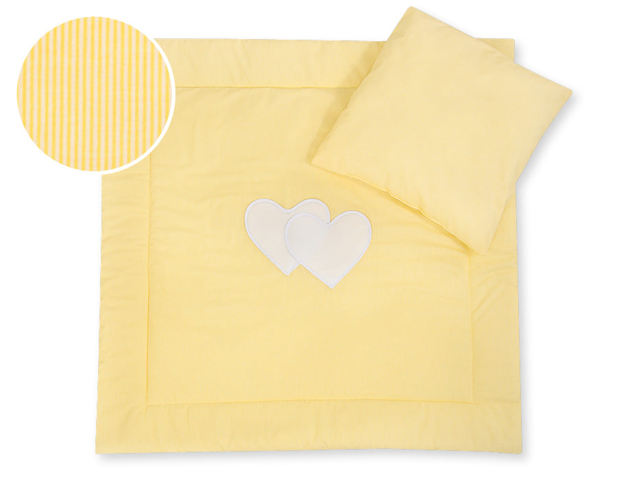 Pram bedding set with duvet and pillow 2pcs - Hearts yellow strips