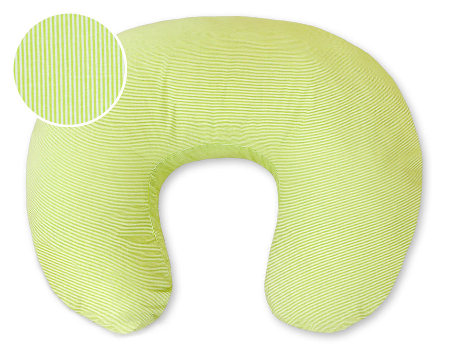 Breastfeeding Pillow Nursing Croissant Pillow, removable, Hands-Free Feeding - Green strips