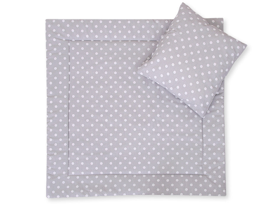 Pram bedding set with duvet and pillow 2pcs - White dots on grey