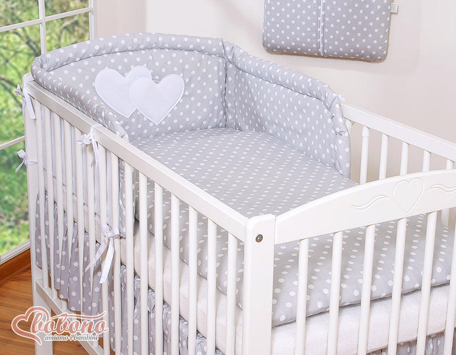 Bedding set 3-pcs 135x100 - Hanging Hearts white dots on grey