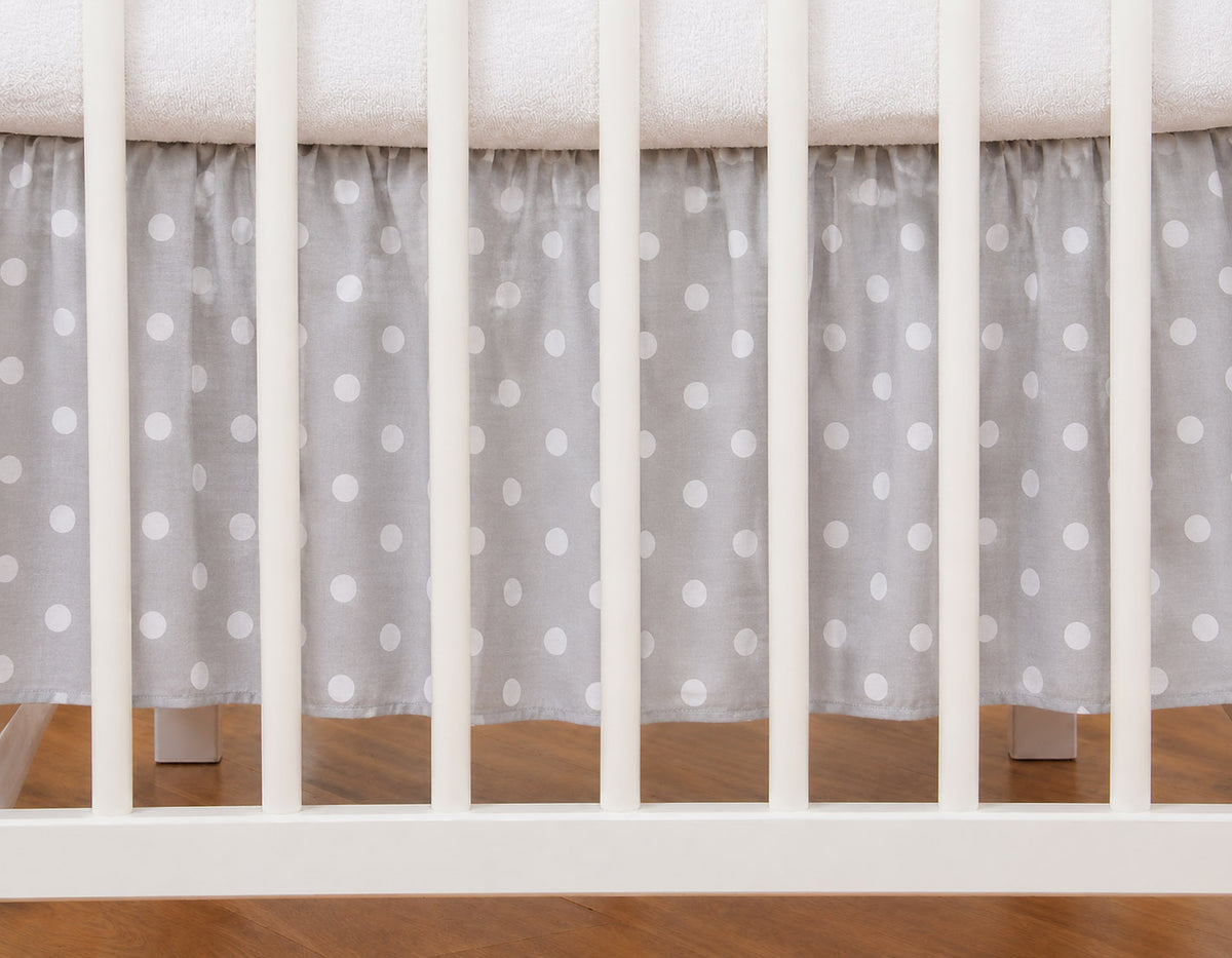 Dust Ruffle Crib - Bed Skirt - Masking flounce 120x60cm - white dots on grey