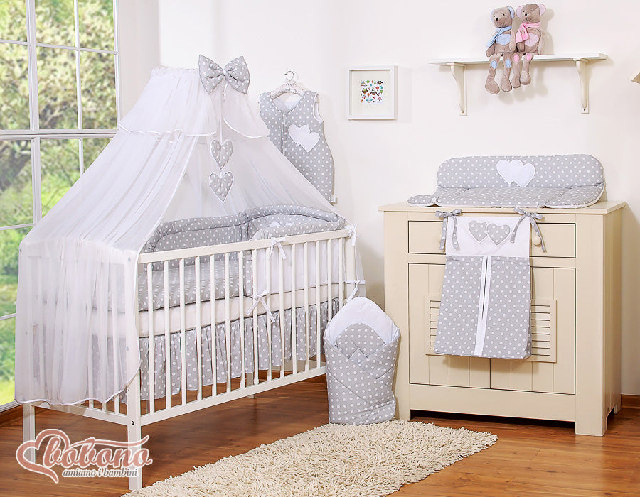 Dust Ruffle Crib - Bed Skirt - Masking flounce 120x60cm - white dots on grey