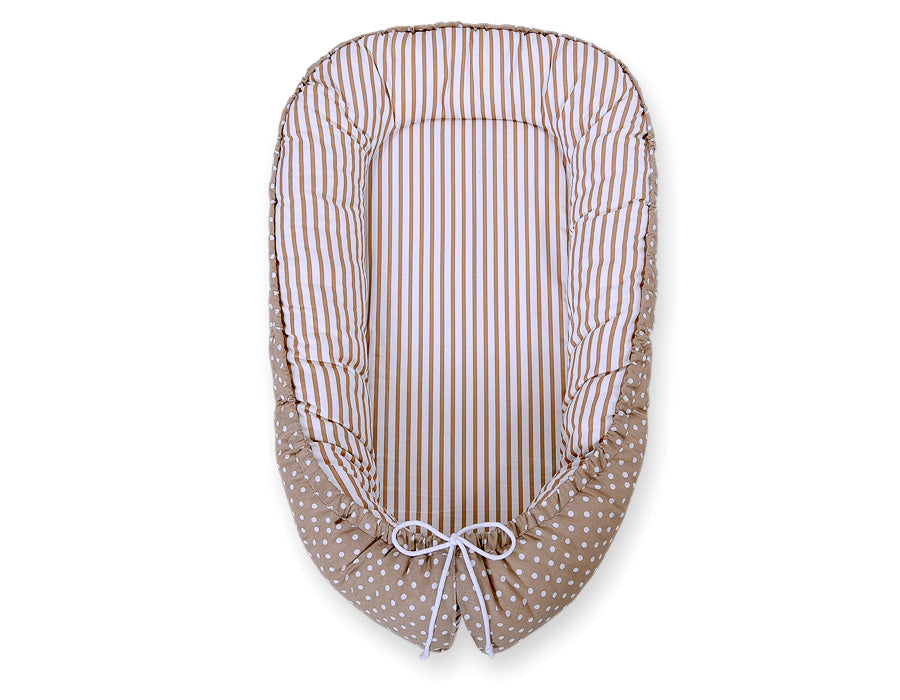 Baby nest double-sided Premium Cocoon for infants BOBONO- dots on brown/ strips