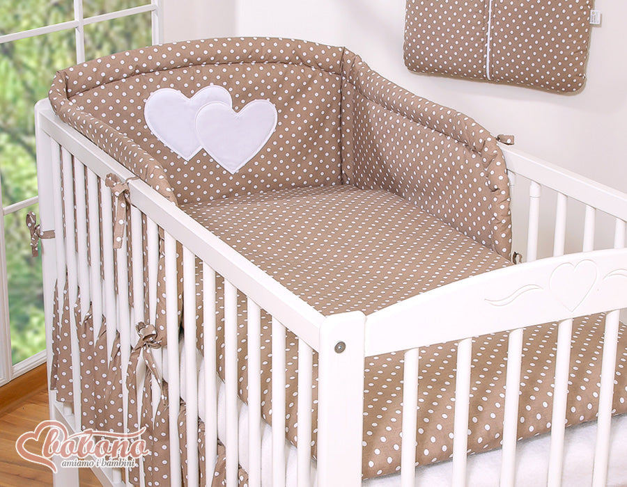 Bedding set 3-pcs 120x90 - Hanging Hearts white dots on brown