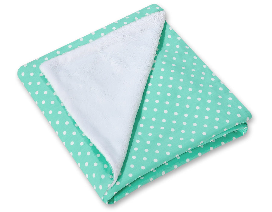Big double-sided car seat blanket for babies - White dots on mint