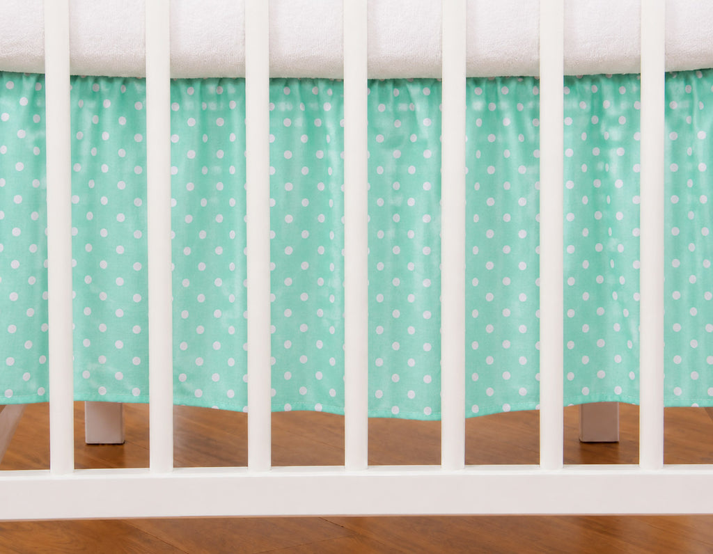Dust Ruffle Crib - Bed Skirt - Masking flounce 120x60cm - white dots on mint