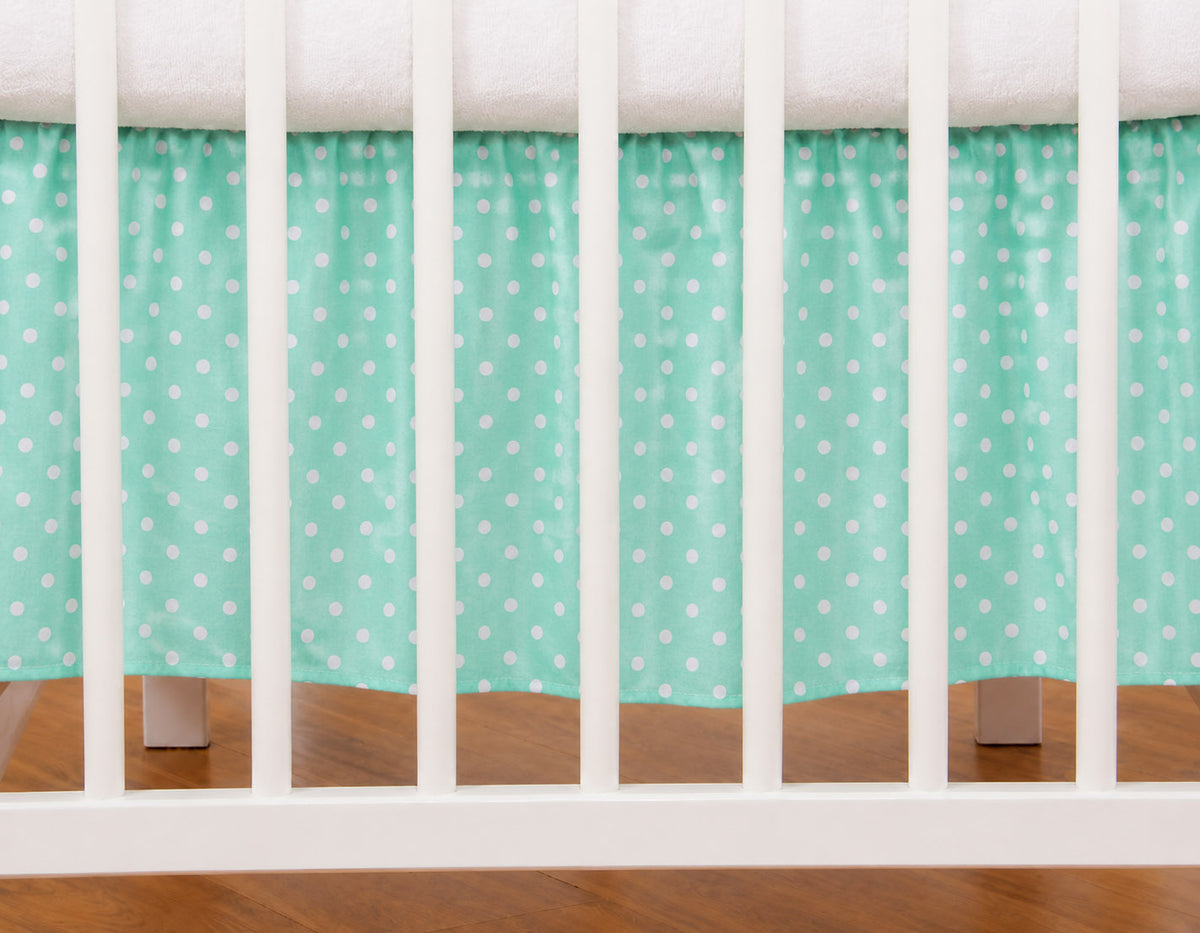 Dust Ruffle Crib - Bed Skirt - Masking flounce 120x60cm - white dots on mint