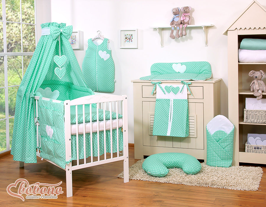 Canopy made of fabric- Hanging Hearts white dots on mint