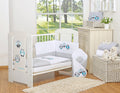 Baby bedding set 135x100 cm with bumper 3-pcs Grey Owls with grey and turquoise embroidery
