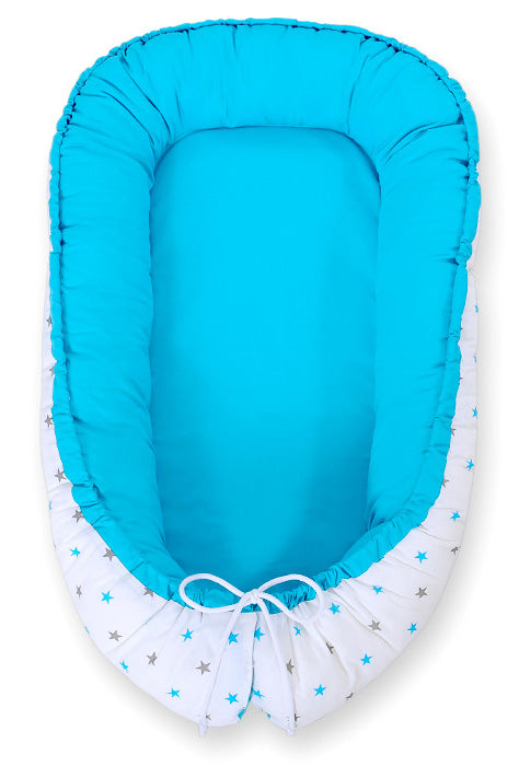 Baby nest double-sided Premium Cocoon for infants BOBONO- turquoise/ turquoise