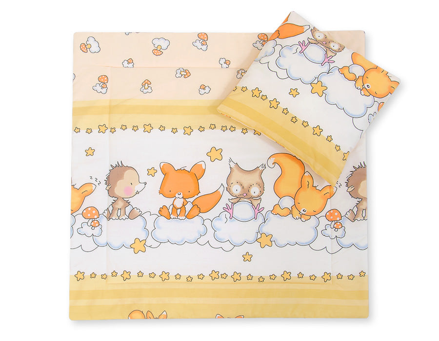 Pram bedding set with duvet and pillow 2pcs - Forest animals cream