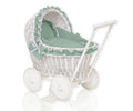 Wicker doll pushchairwhite with sage bedding and soft padding CHIARA