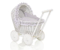 Wicker doll pushchairwhite with grey bedding and soft padding CHIARA