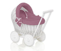 Wicker doll pushchair white with bedding dusty rose and soft padding STELLA