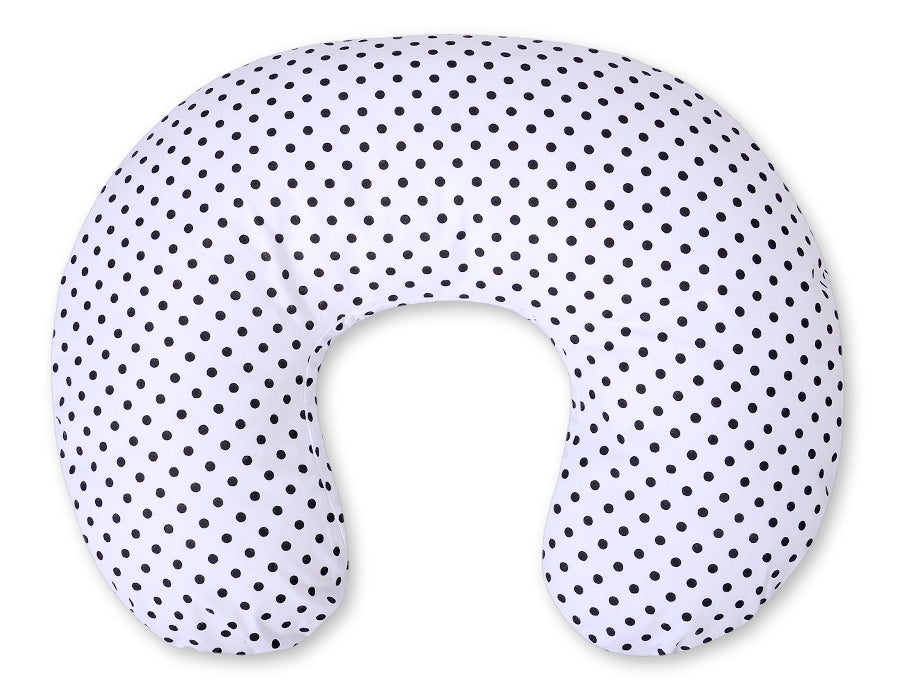 Breastfeeding Pillow Nursing Croissant Pillow, removable, Hands-Free Feeding - Black dots on white