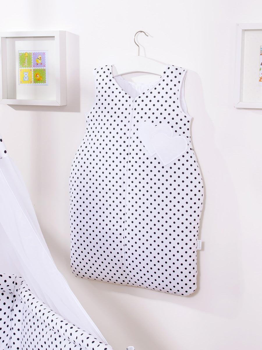 Cotton sleeping bag for children, size M, 6-12 months, TOG 2.5, all-season, hearts black dots