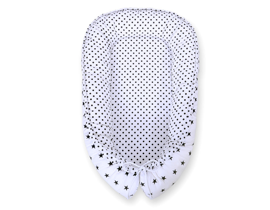Baby nest double-sided Premium Cocoon for infants BOBONO- black stars/ dots