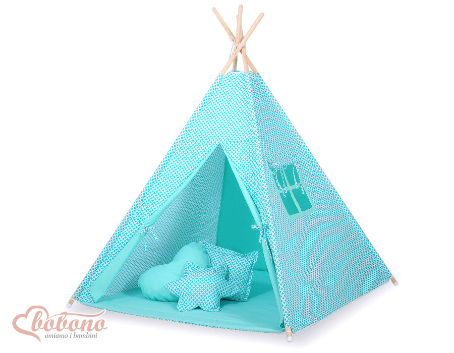 Double-sided teepee playmat with filling - rosette mint
