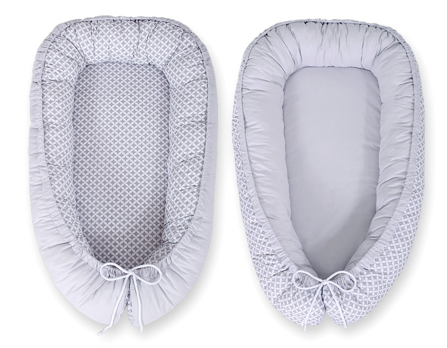 Baby nest double-sided Premium Cocoon for infants BOBONO- Grey rosette /grey