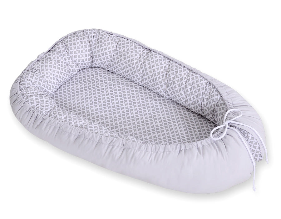 Baby nest double-sided Premium Cocoon for infants BOBONO- Grey rosette /grey