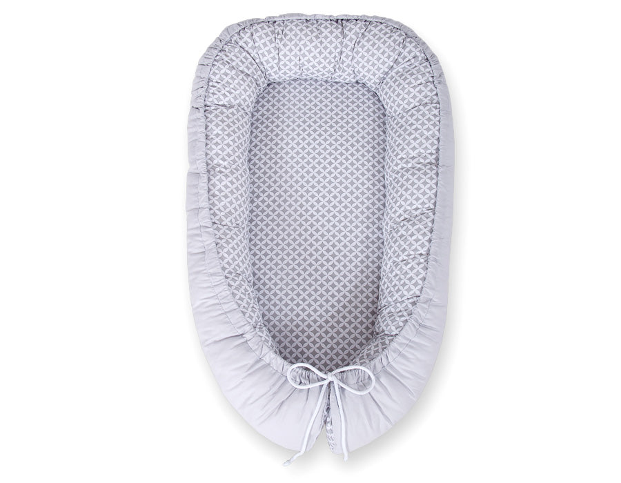 Baby nest double-sided Premium Cocoon for infants BOBONO- Grey rosette /grey