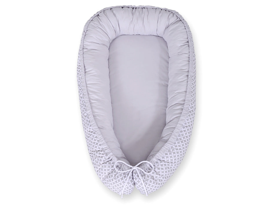 Baby nest double-sided Premium Cocoon for infants BOBONO- Grey rosette /grey