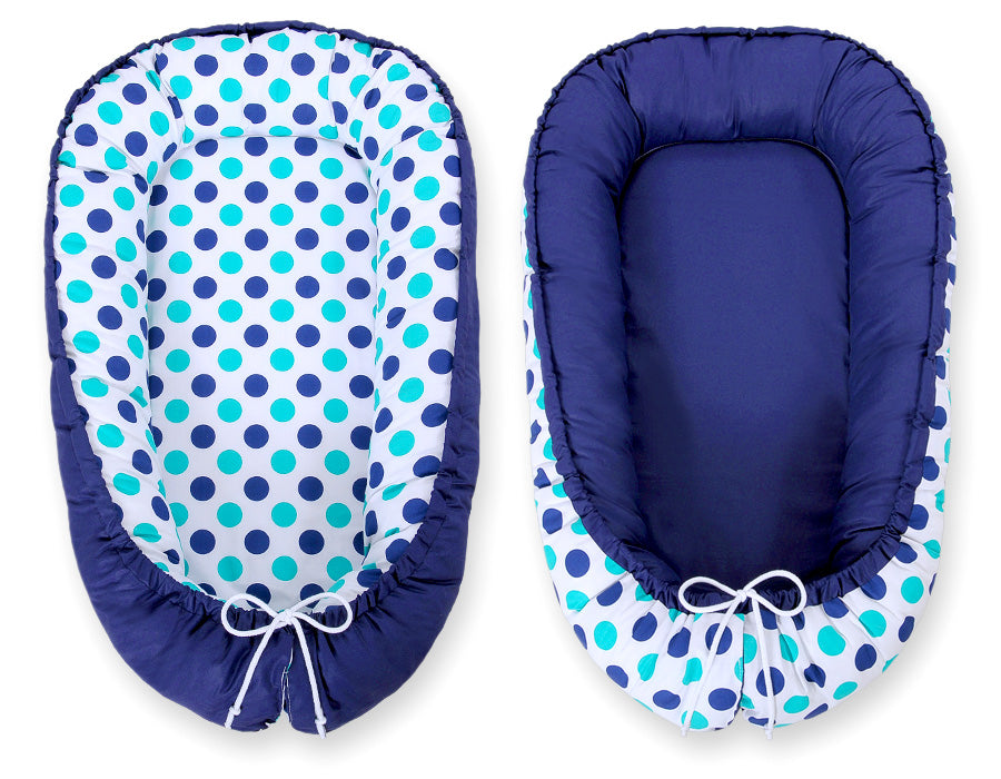 Baby nest double-sided Premium Cocoon for infants BOBONO- mint-turquoise dots