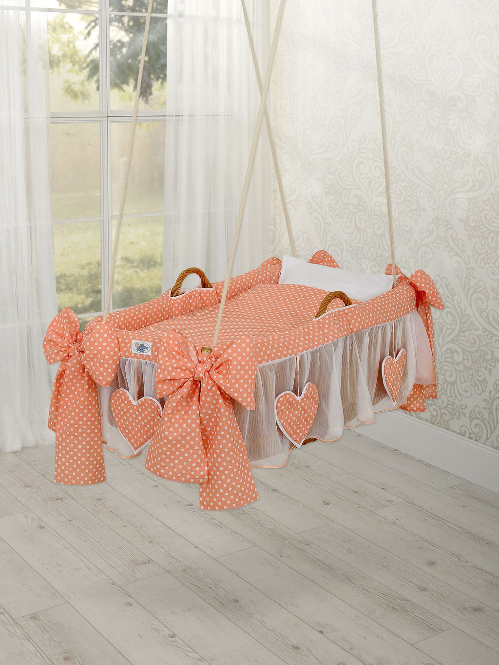 Moses Basket Hanging crib - Peach dots