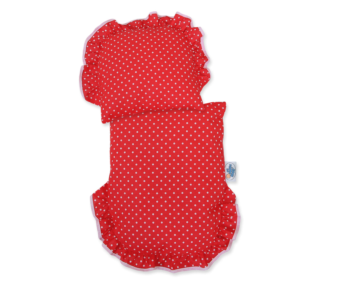 Wicker doll pushchair with red bedding and soft padding STELLA - natural