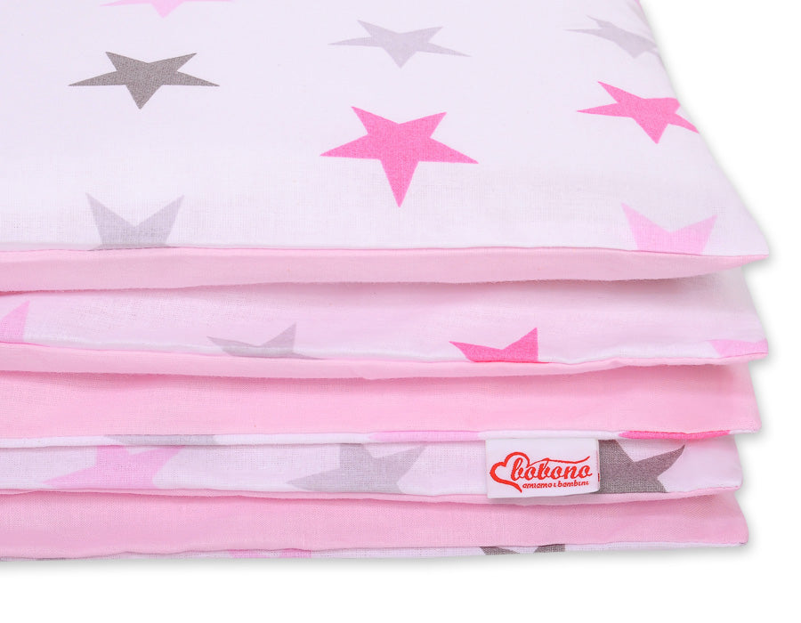 Baby cotton bedding set 2-pcs 140x200 Junior - stars gray - pink /pink